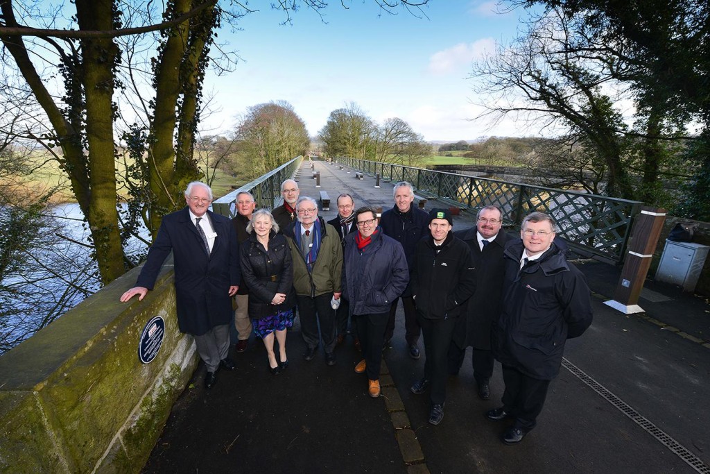 The unveiling party on a cold but sunny day at Crook O’Lune Viaduct on Tuesday 24 January. Present, with John Ellis, John Curley, Deborah Trebinski, Andy Savage and Chris Smyth from the NRHA were Steve Browne, Interim Executive Director for the Environment, Mike Cafferty, Operations Director of Casey, the Main Contractor also present, along with Kim Whalley, the Project manager for Lancashire County Council and Nick Osborne, Site Access Manager for Lancashire County Council along with representatives of Srum, Harrisons, Hankinisons and Kirks, the four sub-contractors.